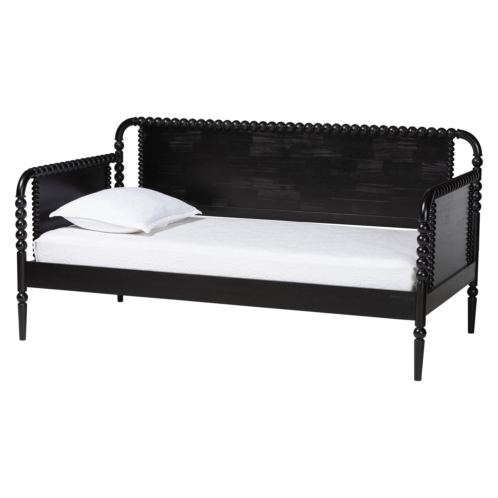 Baxton Studio Lucera Bobbin Daybed - Wooden Spindle Bed Frame, Classic Style Sofa Bed for Bedroom or Guest Room, Twin, Black Affordable modern furniture in Chicago, classic bedroom furniture, modern twin size, cheap twin size